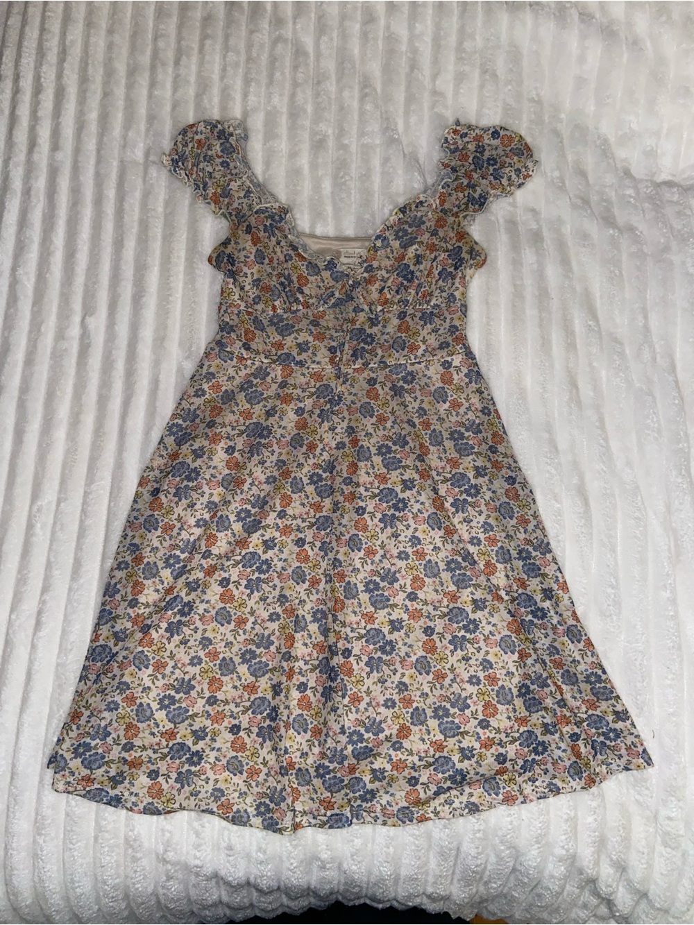 Altar'd State Cream Mini Dress with Blue & Orange Floral Print